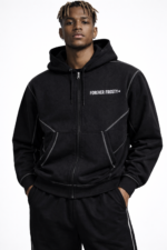 Contrast-Stitched Boxy Fleece Zip Hoodie - Image 2