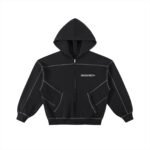 Contrast-Stitched Boxy Fleece Zip Hoodie