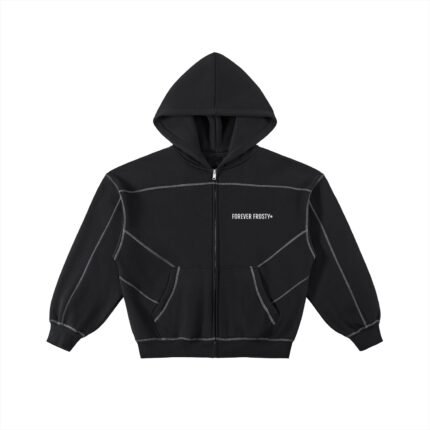 Contrast-Stitched Boxy Fleece Zip Hoodie
