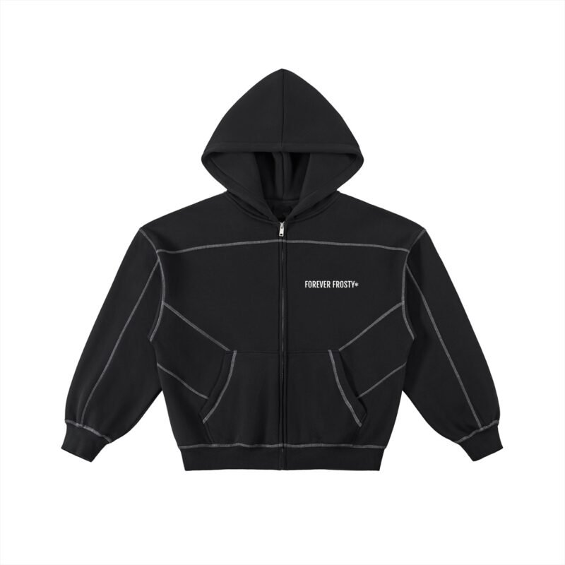 Contrast-Stitched Boxy Fleece Zip Hoodie