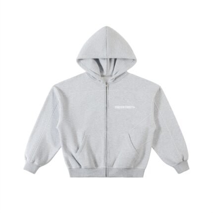 Contrast-Stitched Boxy Fleece Zip Hoodie